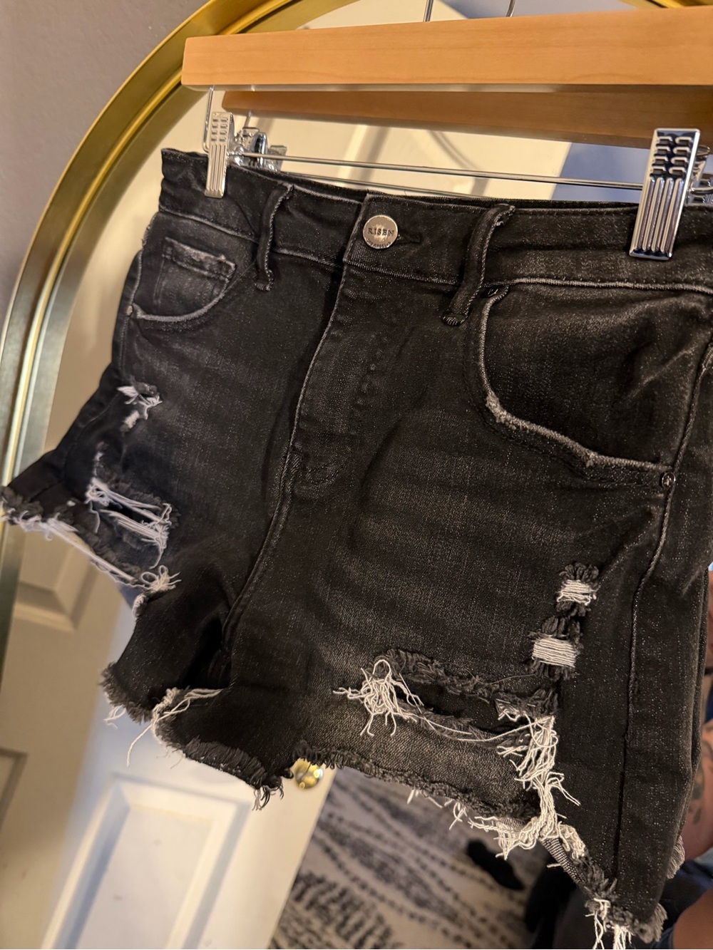High-Rise Black Distressed Denim Shorts